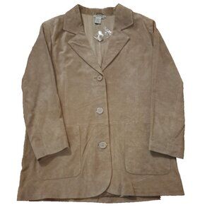 NEW Womens Vintage Wintersilks Blazer Jacket Suede Silk Lining NWOT Tan Large